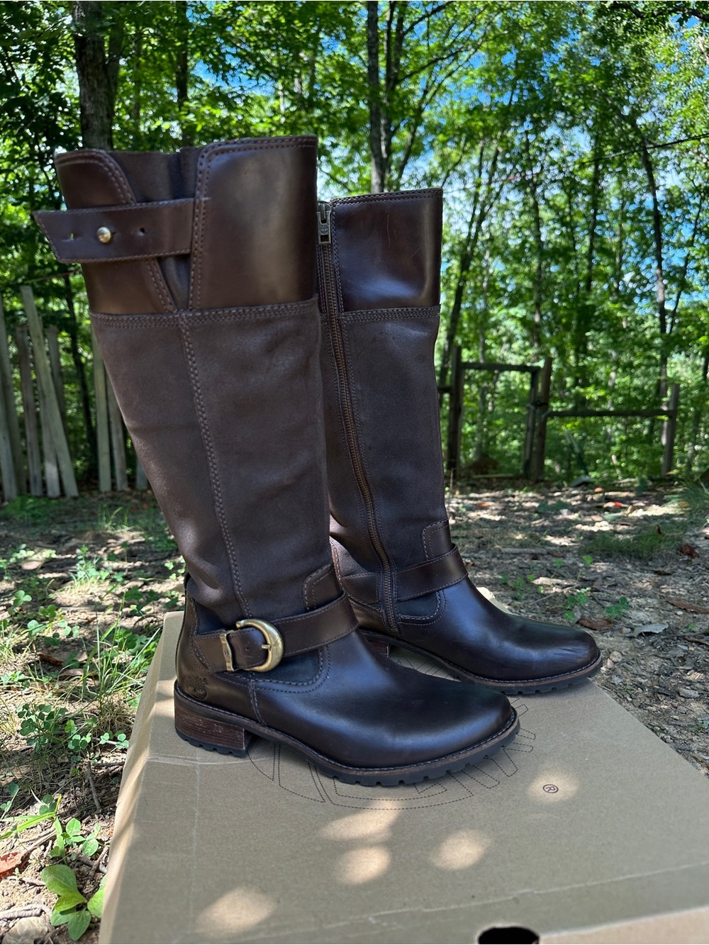 Timberland Bethel Buckle Tall Dark Brown Leather Boots
